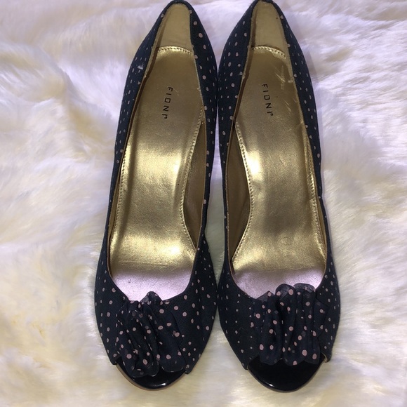 FIONA Navy with Pink Pooka-dot Peep toe Shoes - Picture 1 of 8
